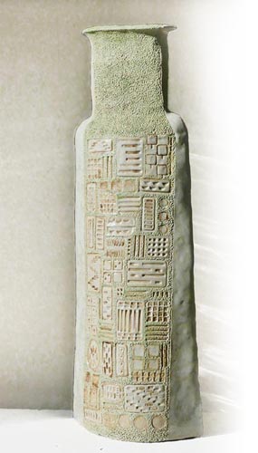 Vase bouteille grès blanc